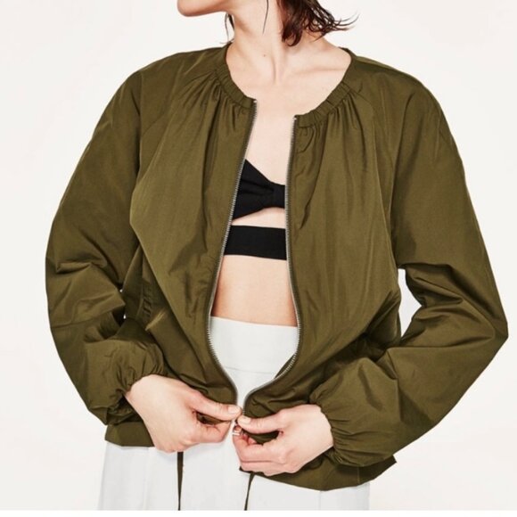 Zara Olive Green Cinched Jacket Size Medium - Picture 1 of 13